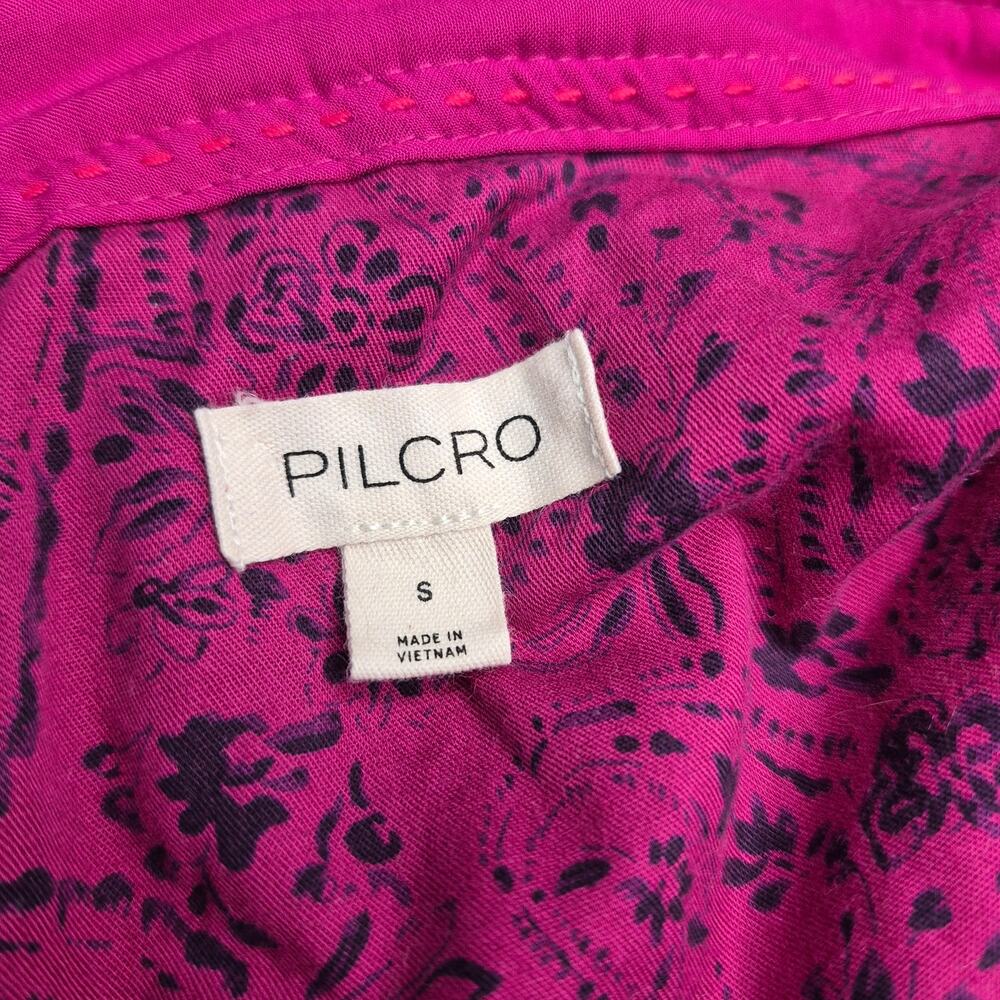 Anthropologie Pilcro Hadley Relaxed Crushed Velvet Button Down Shirt Magenta S - Picture 8 of 10